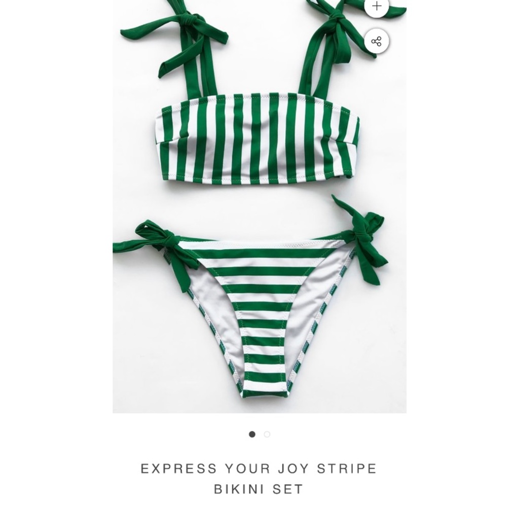 NWT green and white bikini with adjustable straps